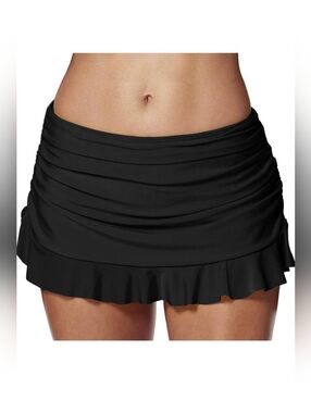 24th & Ocean Black Ruched Swim Skirt with Ruffle Hem